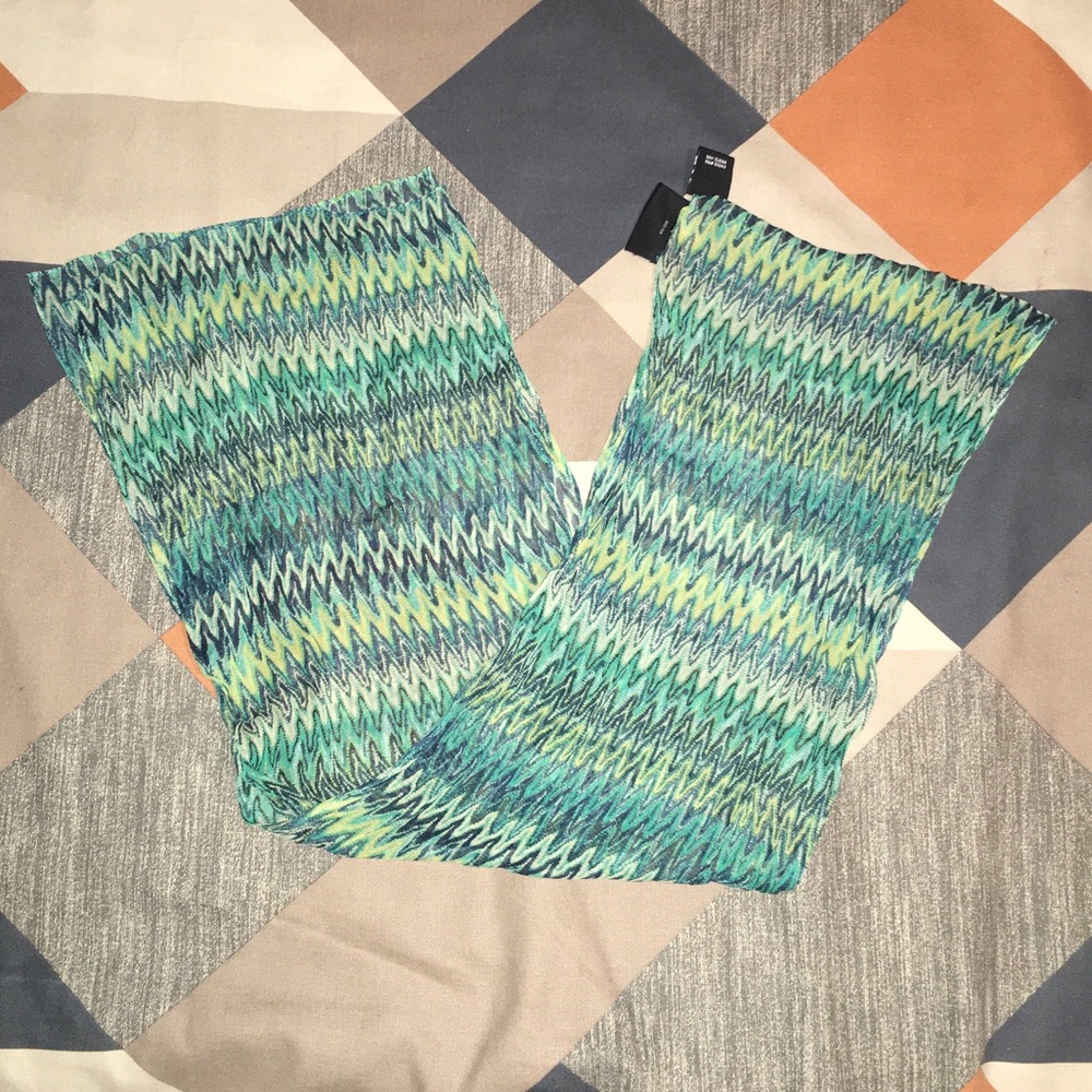 New York & Company 100% Silk Scarf Greens And Blues And Some Yellow